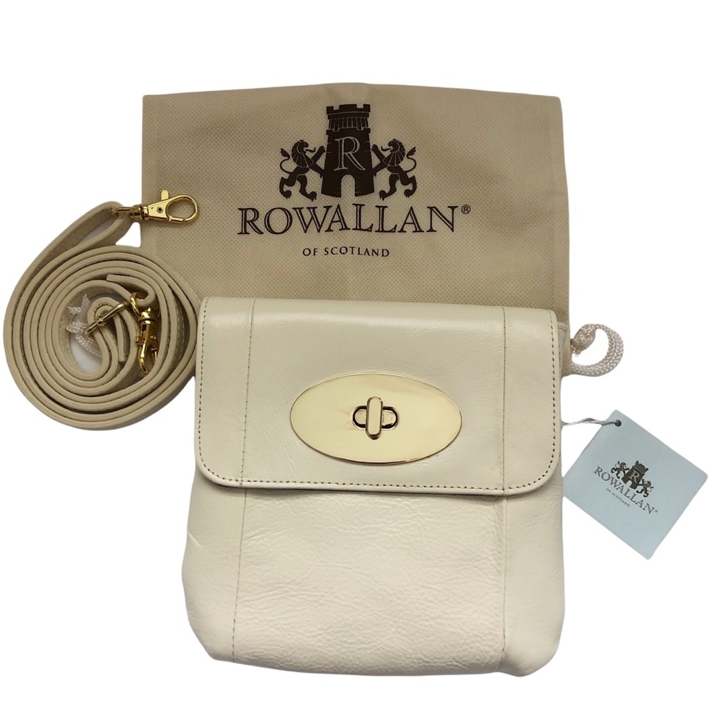 NEW Rowallan of Scotland Handmade Cream Leather Square Crossbody Bag